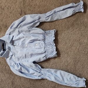 Nasty Gal Blue & White Checkered Button Crop Shirt